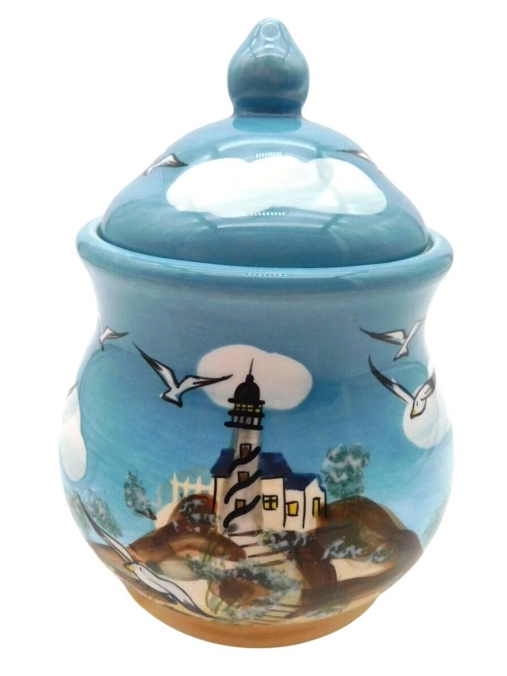 Heartfelt Kitchen Creations Canister and Lid Coastal Lighthouse Seagull  7" Tall